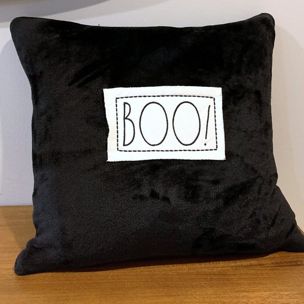 Rae Dunn 2023 Halloween Black Velvet BOO Duck Feather Holiday Pillow NEW w/ TAGS
